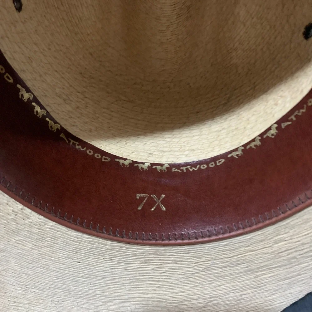 Atwood 7X Palm Leaf Straw Cowboy Hat Tan Long Oval Western 7 1/8 Made in Mexico